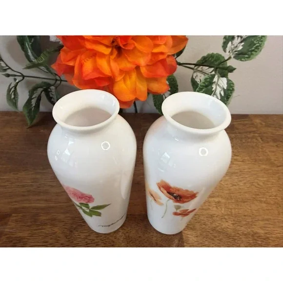 Marjolein Bastin Floral Porcelain Vase Set Roses Poppies Botanical Art - Picture 6 of 12